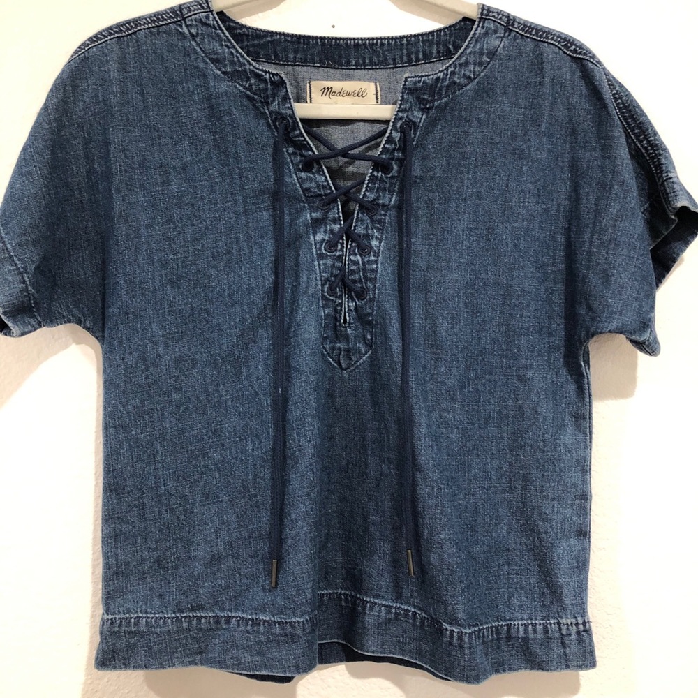 Madewell lace up denim top